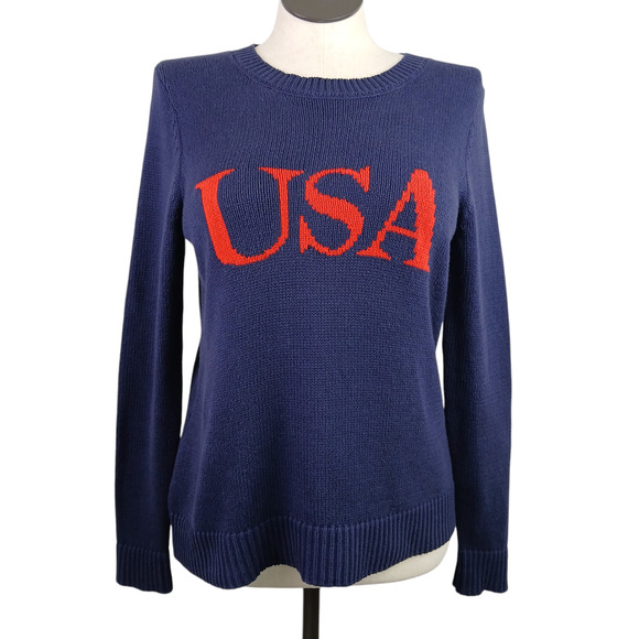 Sail To Sable Women's SZ M Navy With Red USA Motif Crewneck Sweater - Picture 2 of 7
